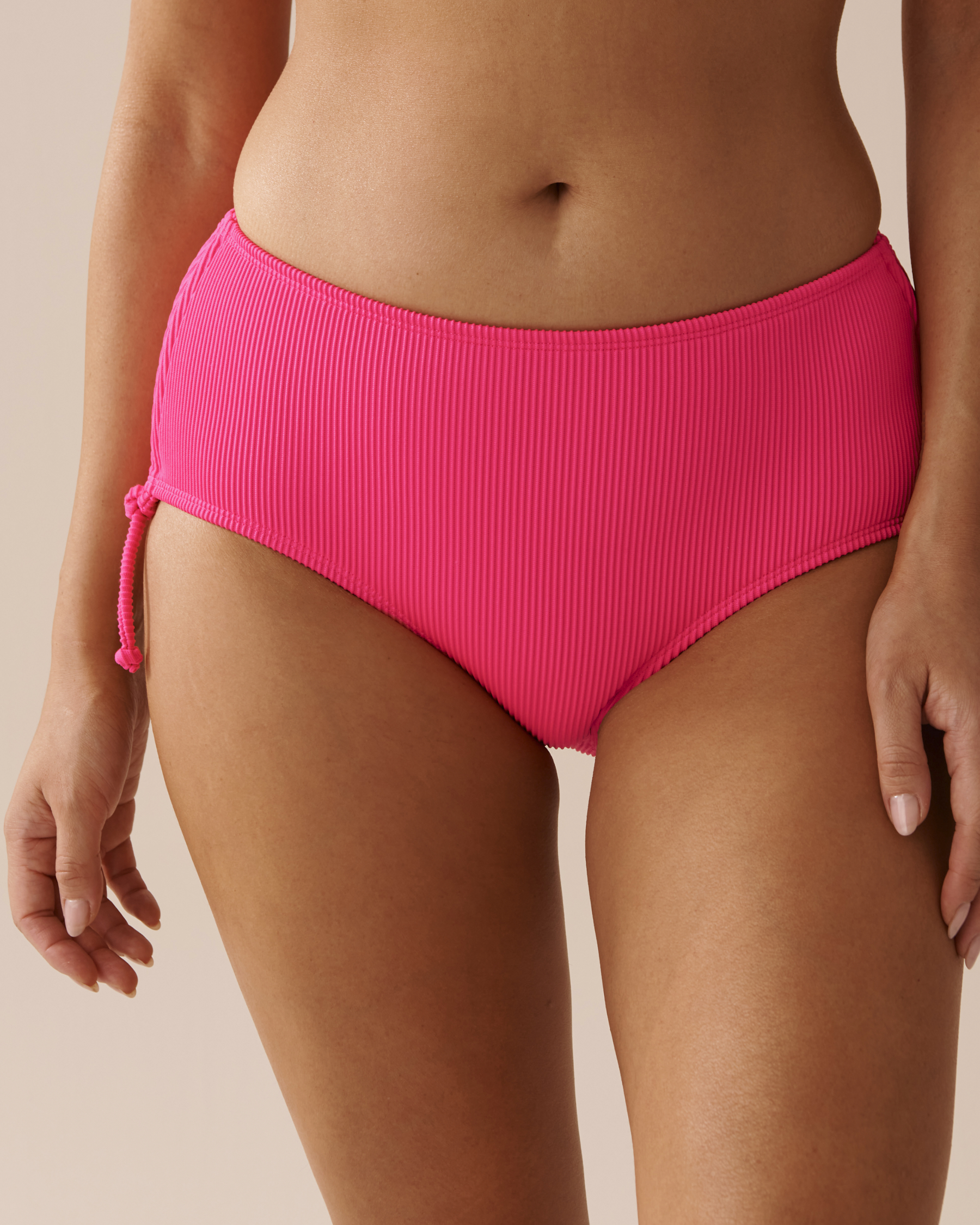 LA VIE EN ROSE AQUA PINK PUNCH Textured Mid Waist Side Tie Bikini Bottom Pink Punch 70300558 - View1