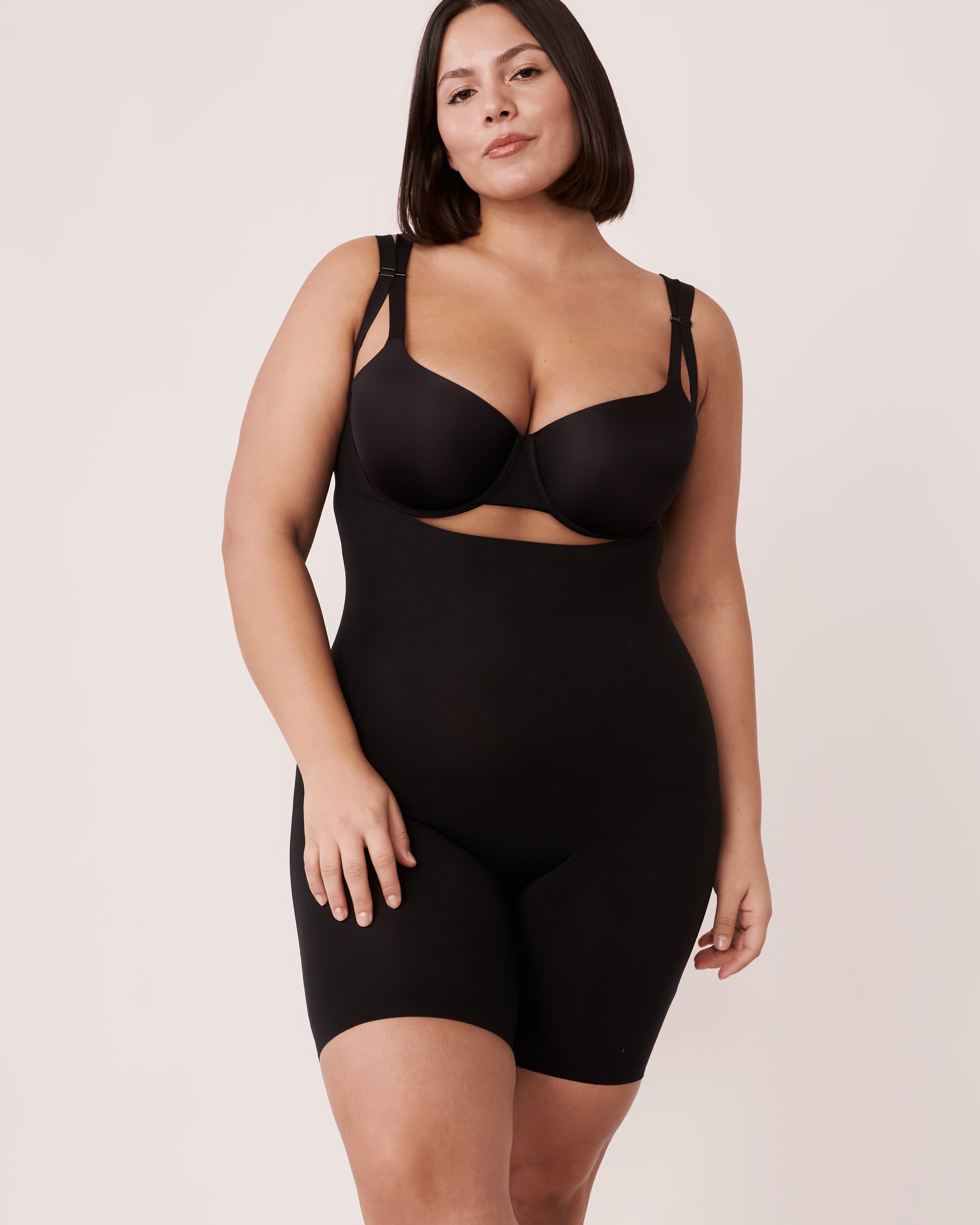 LA VIE EN ROSE Open Bust Cotton Shaping Bodysuit Black 30300001 - View1